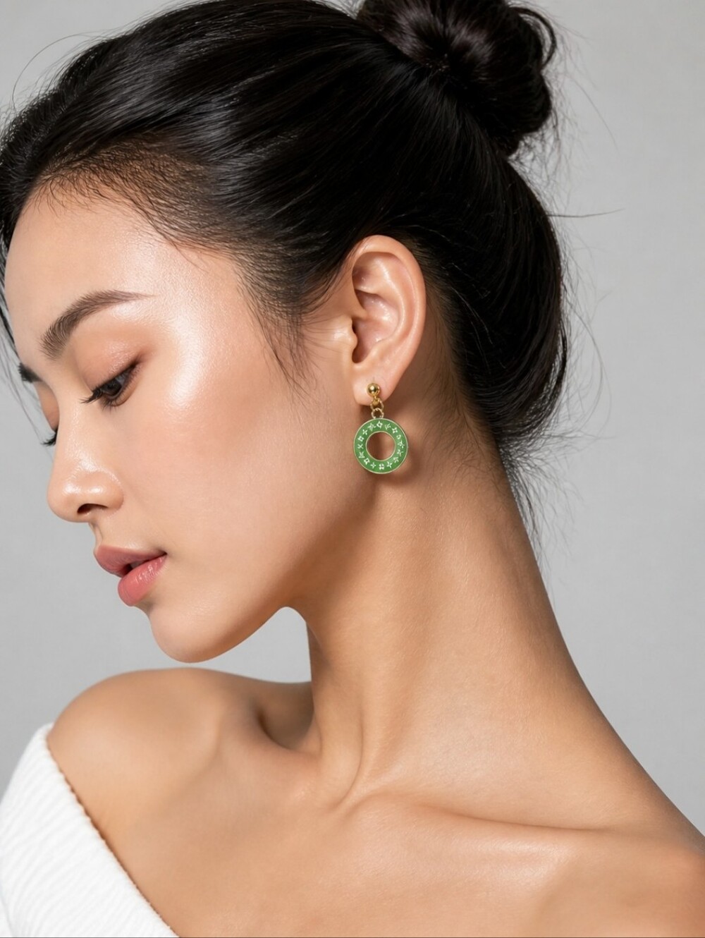 LV Double Sided Chartreuse Gold Plated Doughnut  Zipper Pulls  Earrings